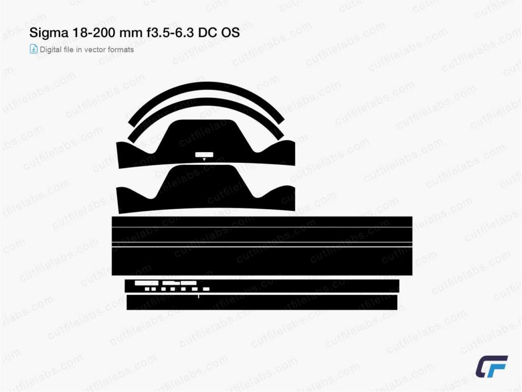 Sigma 18-200 mm f3.5-6.3 DC OS (2007) Cut File Template