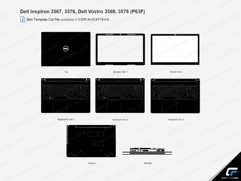 Dell Inspiron 3567, 3573, 3576; Vostro 3568, 3578 (P63F) Cut File Template