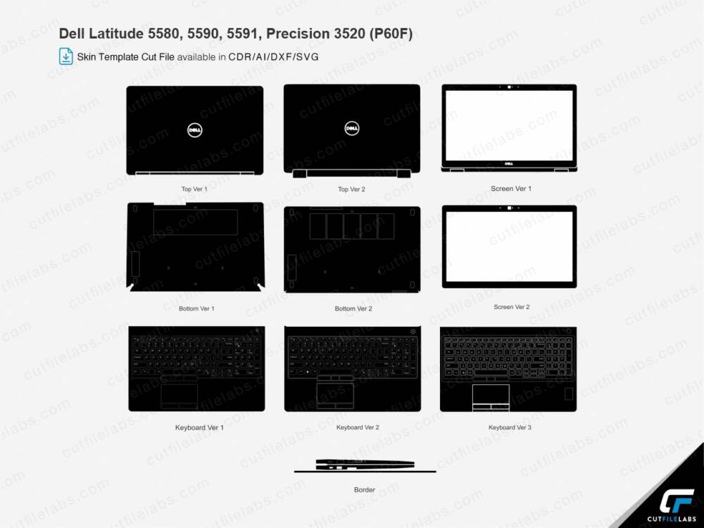 Dell Latitude 5580, 5590, 5591, Precision 3520 (P60F) (2017, 2018, 2019) Cut File Template