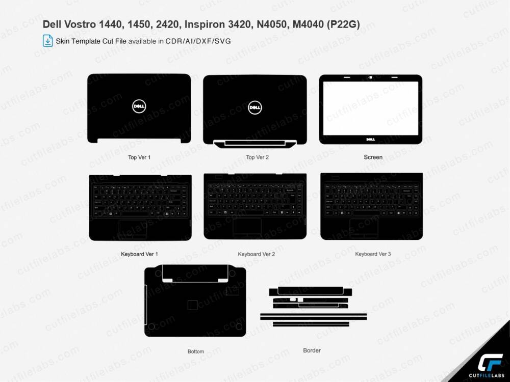 Dell Vostro 1440, 1450, 2420, Inspiron 3420, N4050, M4040 (P22G) Cut File Template