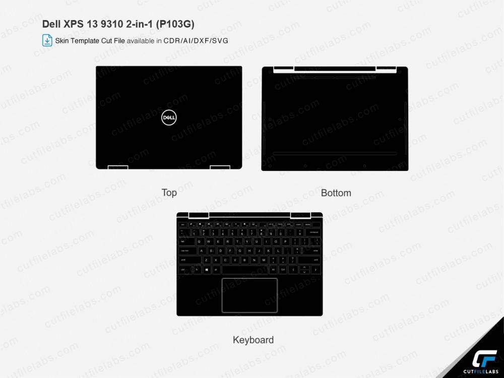 Dell XPS 13 9310 2-in-1 (P103G) Skin Cut File Template