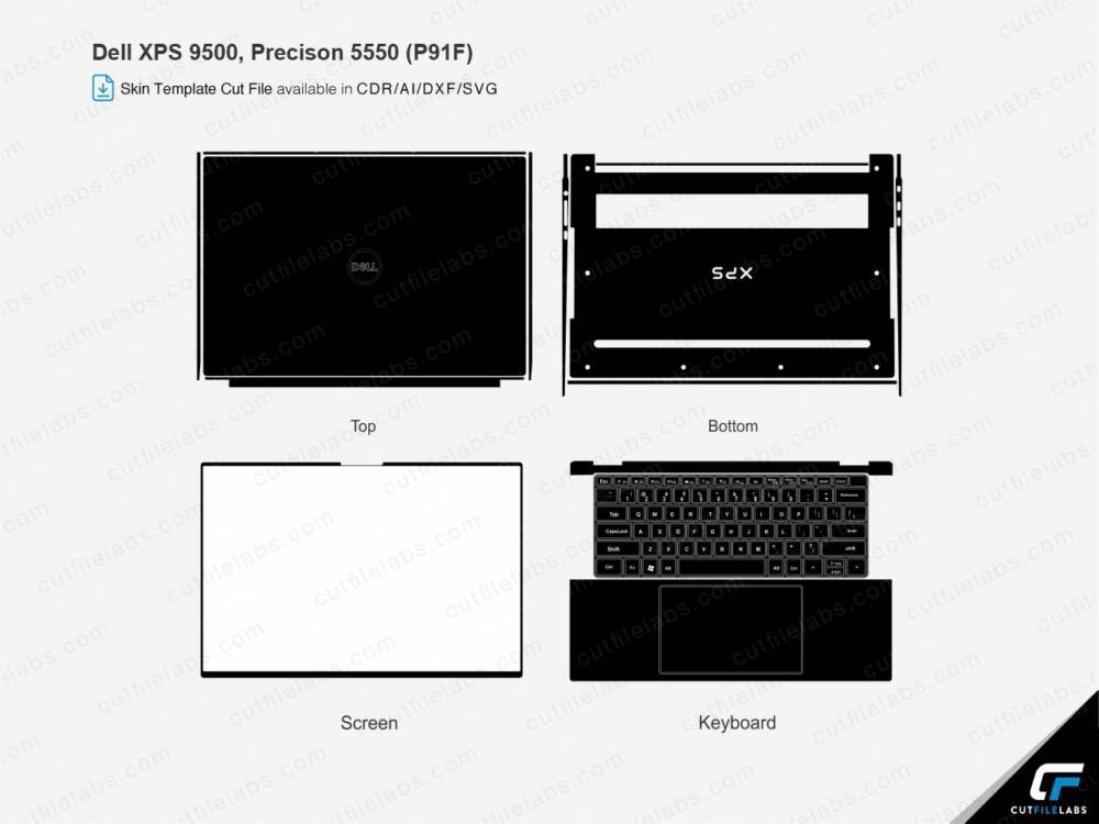 Dell XPS 15 9500, 9510; Precison 5550 (P91F) Cut File Template