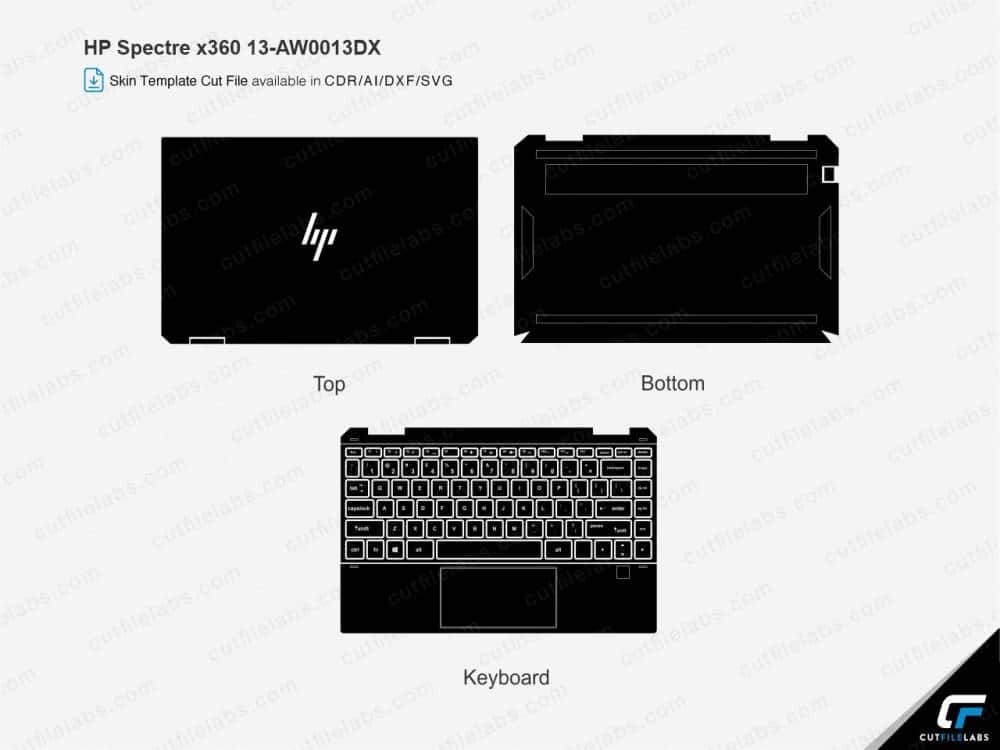HP Spectre x360 13-aw0013dx, 13-aw0003dx (2016) Cut File Template
