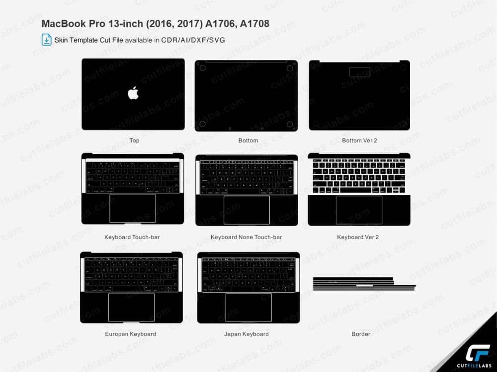 Macbook Pro 13-inch 2016, 2017 Cut File Template