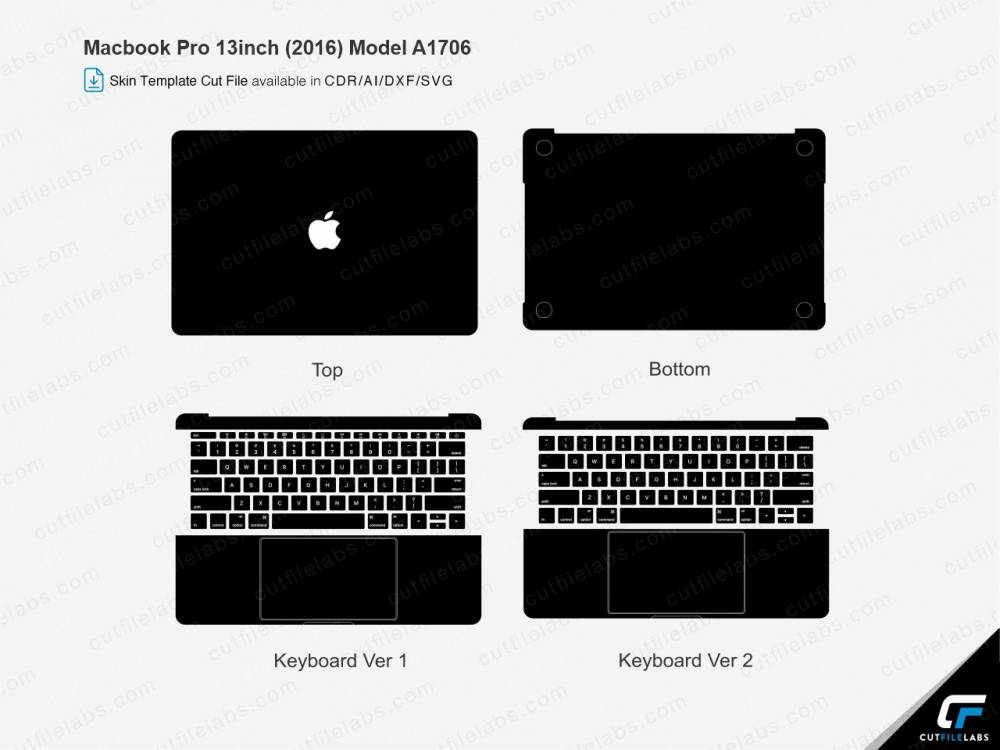 Macbook Pro 13inch (2016) Model A1706 Skin Cut File Template