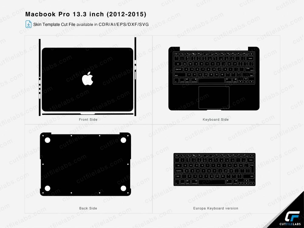 Macbook Pro 13.3 inch (2012-2015) Skin Template Cut File Vector