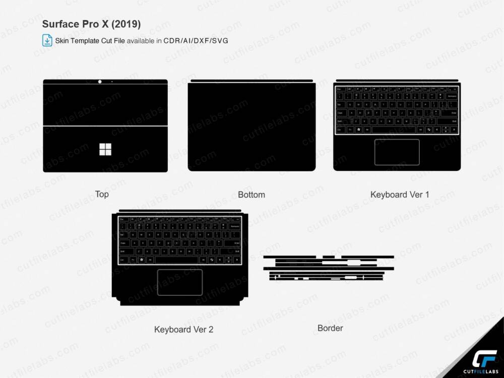Surface Pro X (2019) Skin Cut File Template  Vector
