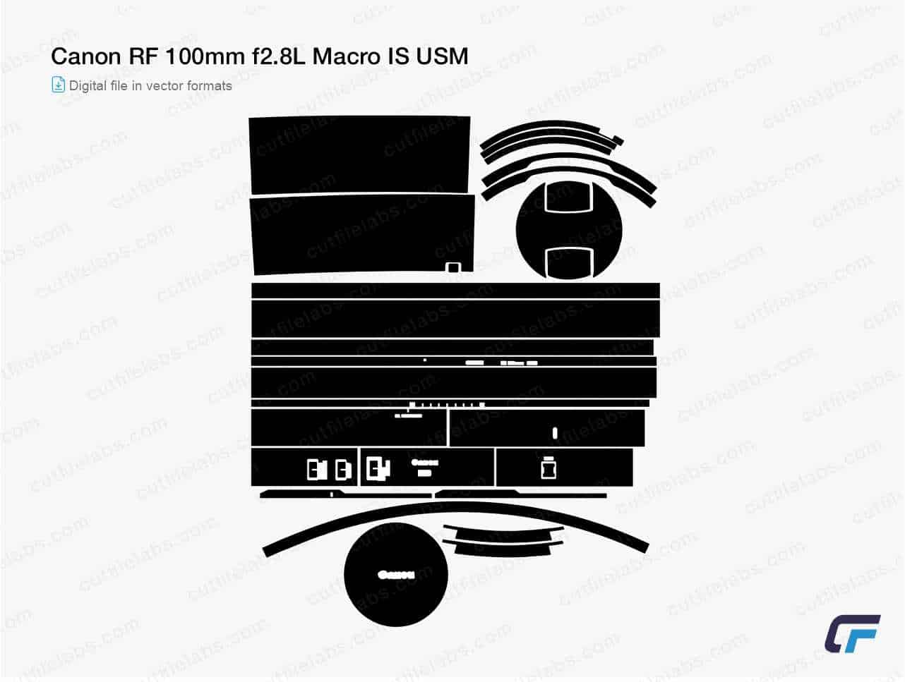 Canon RF 100mm f2.8L Macro IS USM Cut File Template