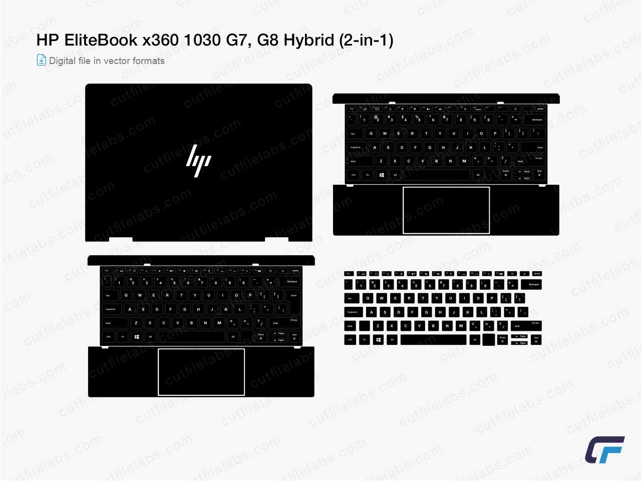 HP EliteBook x360 1030 G7, G8 Hybrid (2-in-1) Cut File Template