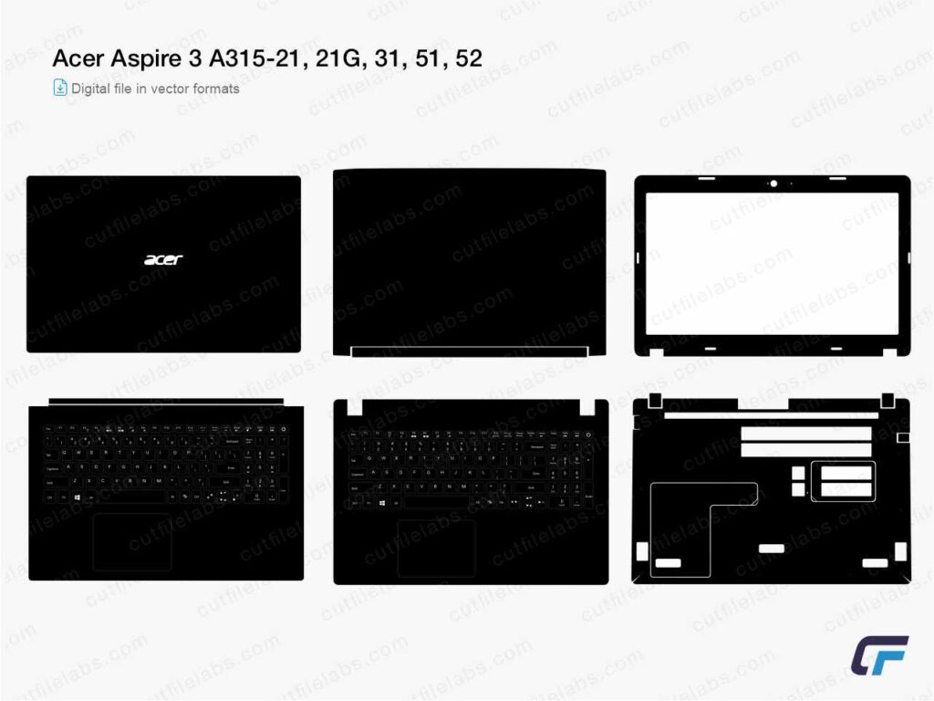 Acer Aspire 3 A315-21, 21G, 31, 51, 52 Cut File Template
