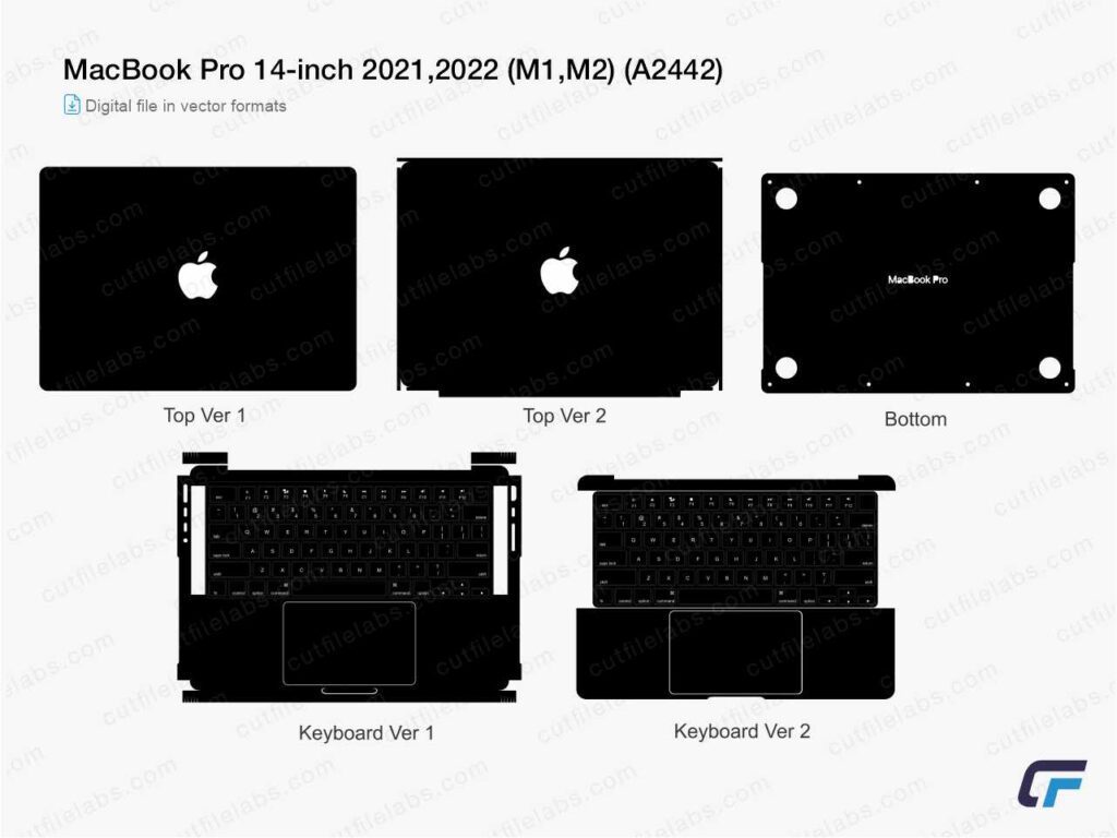MacBook Pro 14-inch (M1+M2) (A2442)  (2021, 2022) Cut File Template