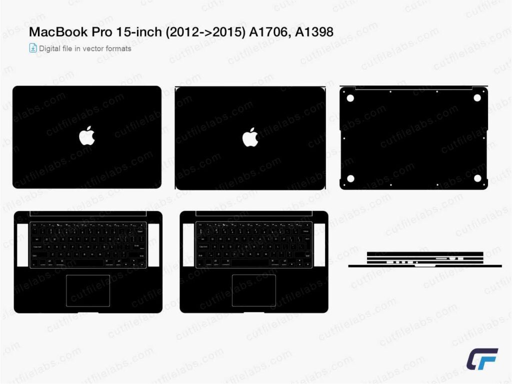 MacBook Pro 15 inch (A1706, A1398) (2012-2015) Cut File Template