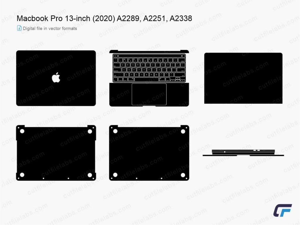 Macbook Pro 13-inch (2020) A2289, A2251, A2338 Cut File Template  Vector