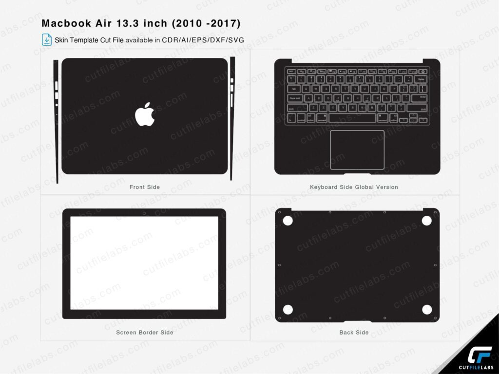 Macbook Air 13.3 inch (A1466, A1369) (2010-2017)  Cut File Template