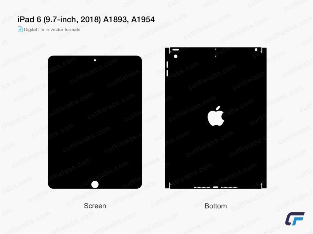 iPad 6 (9.7-inch, 2018) A1893, A1954 Cut File Template