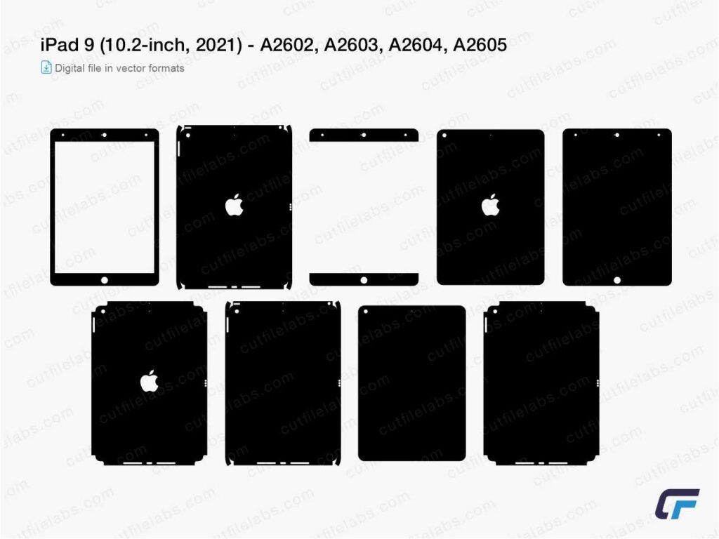 iPad 9 (10.2-inch, 2021) – A2602, A2603, A2604, A2605 Cut File Template