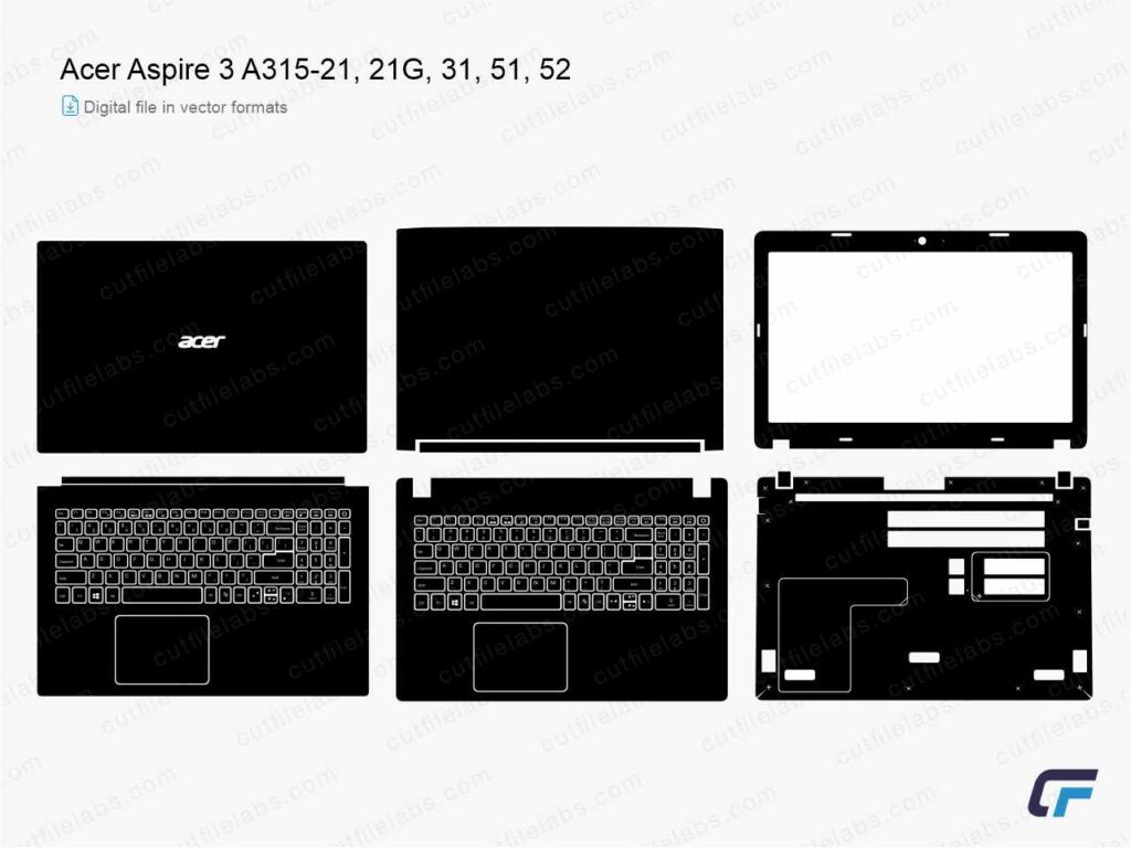 Acer Aspire 3 A315-21, 21G, 31, 51, 52 (2017, 2018) Cut File Template