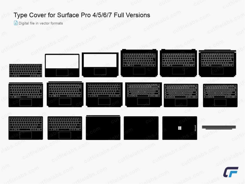 Type Cover for Surface Pro 4/5/6/7 Full Versions Cut File Template