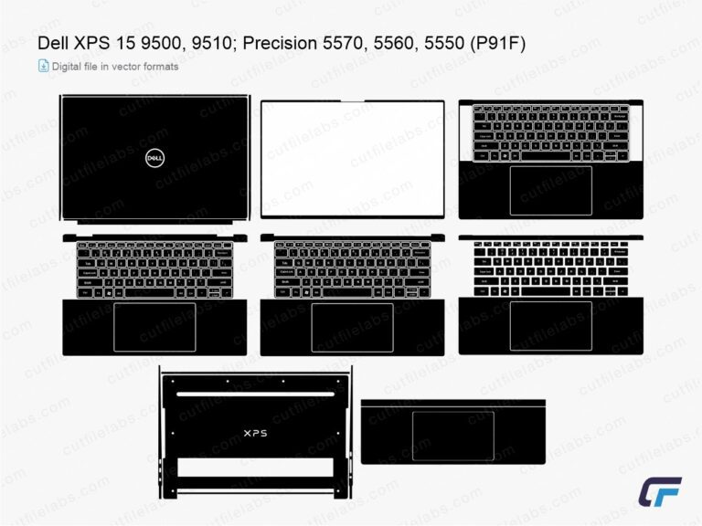 Dell XPS 15 9500, 9510; Precision 5570, 5560, 5550 (P91F) (2020, 2021, 2022) Cut File Template