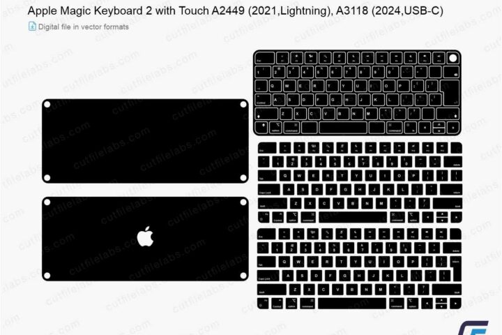 Apple Magic Keyboard 2 with Touch A2449 (2021, Lightning), A3118 (2024, USB-C) Cut File Template