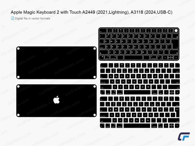 Apple Magic Keyboard 2 with Touch A2449 (2021, Lightning), A3118 (2024, USB-C) Cut File Template